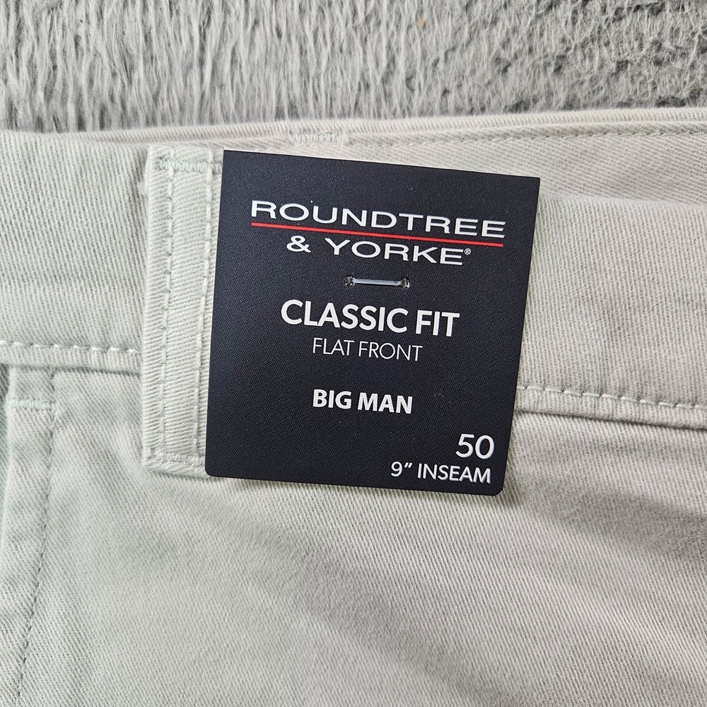 Roundtree & Yorke Mens 50x9 Cloud Shorts Classic Fit Flat Frnt Khaki Big Man NEW